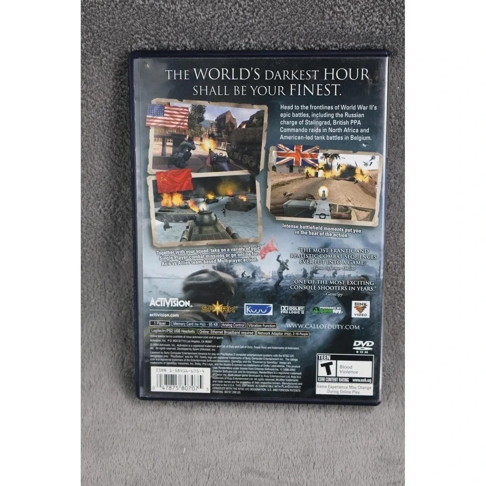 Call Of Duty: Finest Hour PlayStation 2 Video Game Activision‎ T-Teen NTSC-U/C